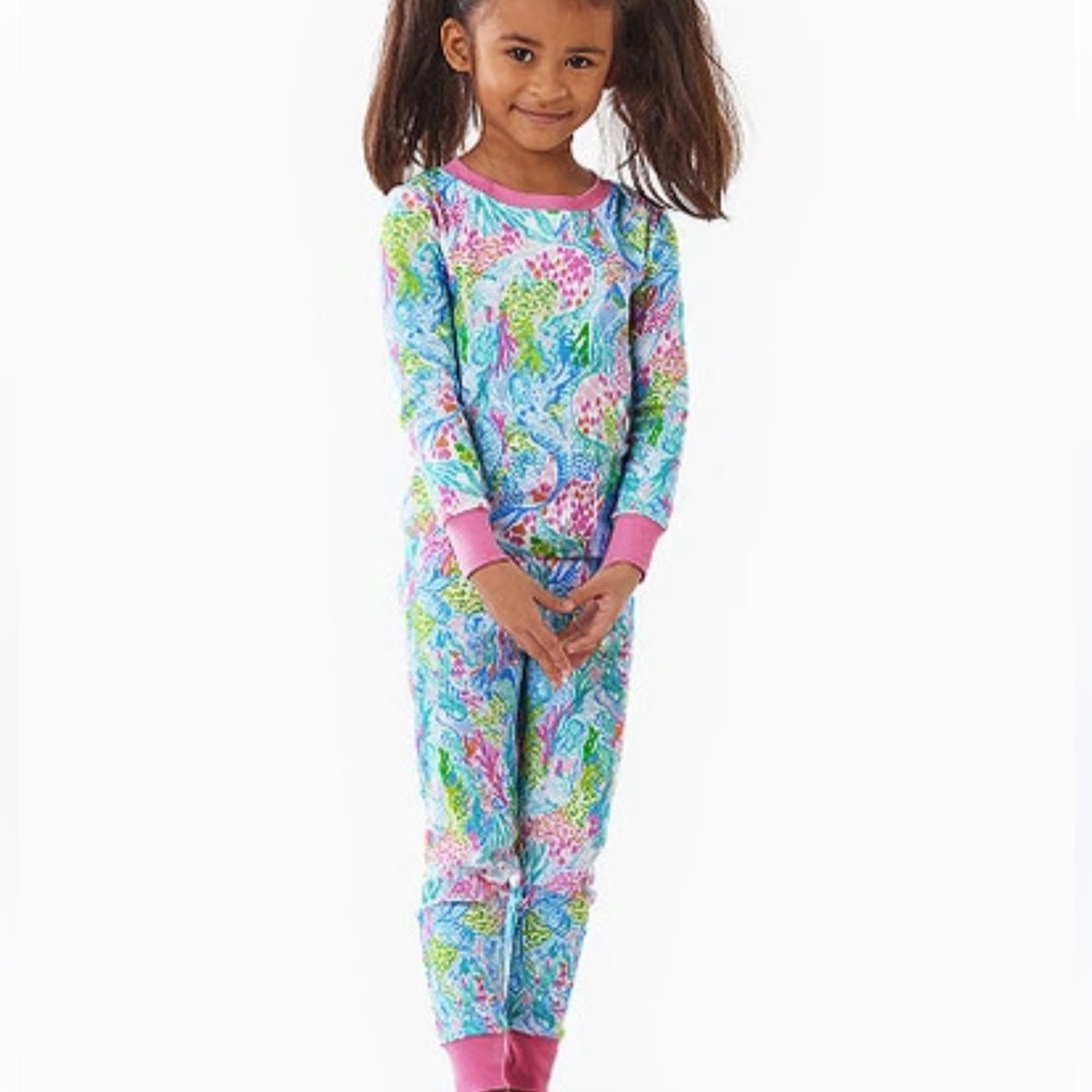 Lilly Pulitzer Floral Kids Pajama Set with Pink Accents